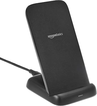 Amazon Basics 10W Qi Certified Wireless Charging Stand Compatible with iPhone 16/15/14/13/12/11/X, Samsung, etc. Includes USB Cable AC Adapter Not Included Black