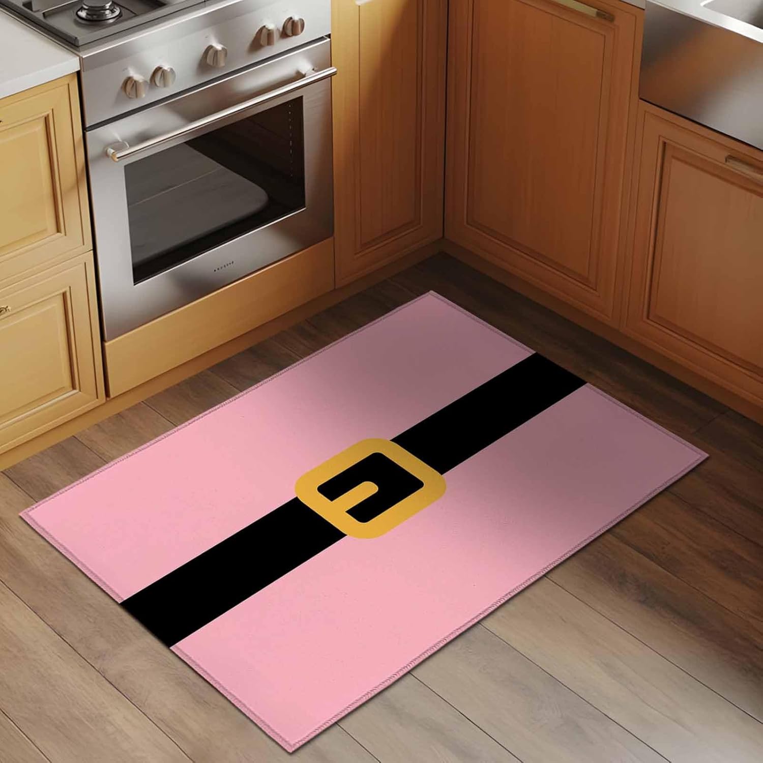 Christmas Pink, 2' x 3' Area Rugs for Entryway, Washable Bathroom Mat Rugs with Rug Tape, Blush Santa Claus Black Belt Accent Indoor Outdoor Doormat for Front Door Kithcen Dorm