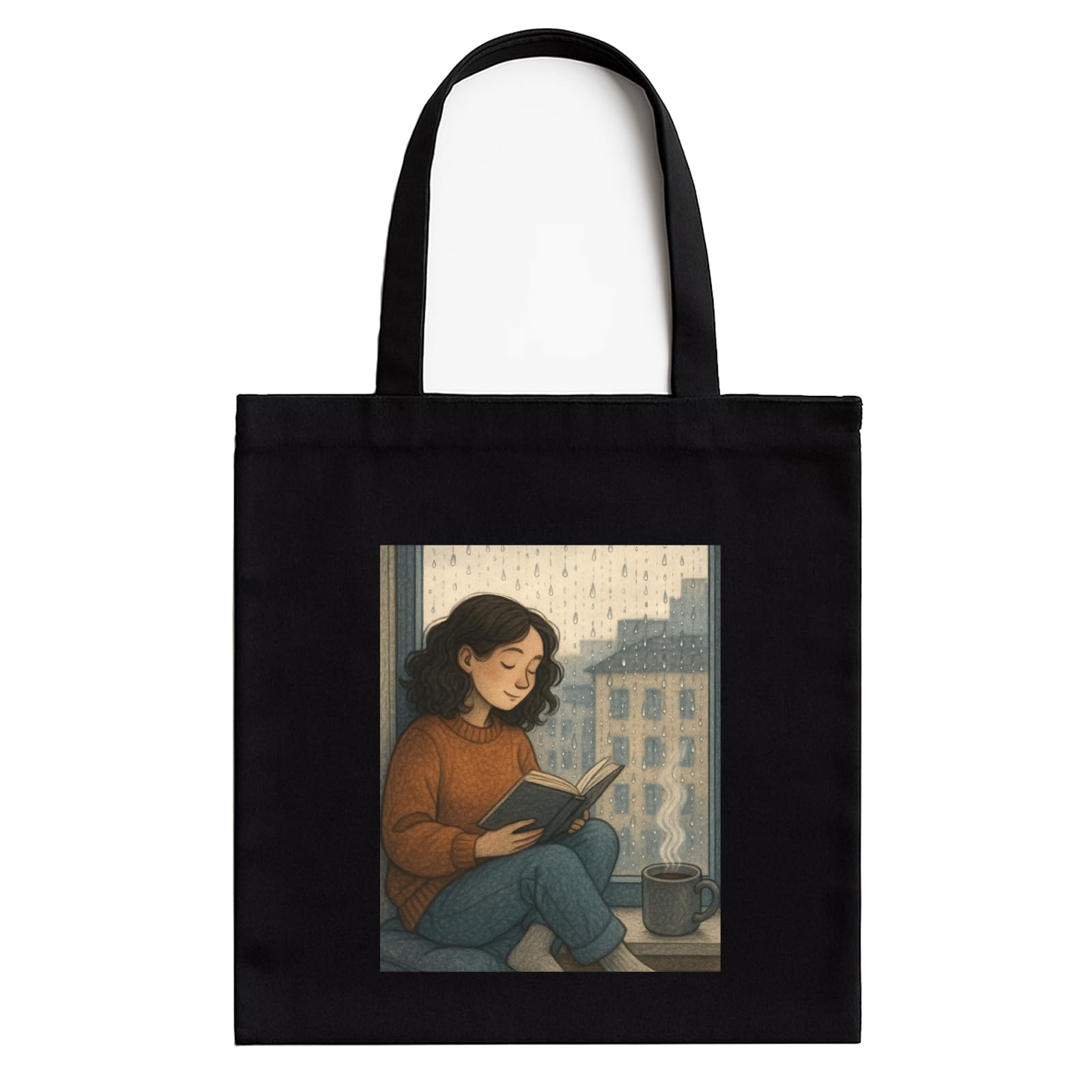 Black Cotton Tote Bag for Women & Men with Printed A4 Pocket | Books & Coffee Quote | Stylish Canvas Tote for College, Work, Gifting| Zipper, 100% Cotton,