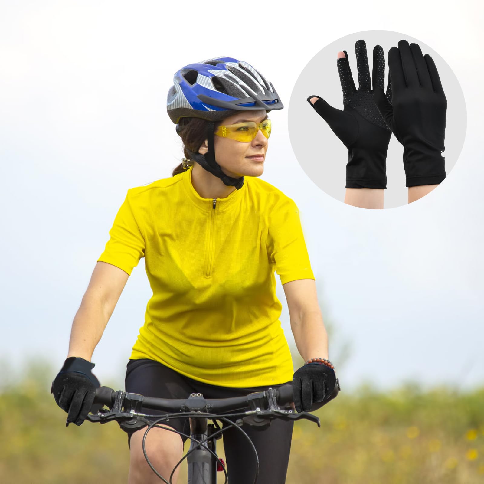 Gants de Protection Solaire, Gants de Soie glacée antidérapants Respirant, Ultra Mince Gant Anti UV Femme pour randonnée Cyclisme Golf Conduite pêche Les activités de Plein air, Noir