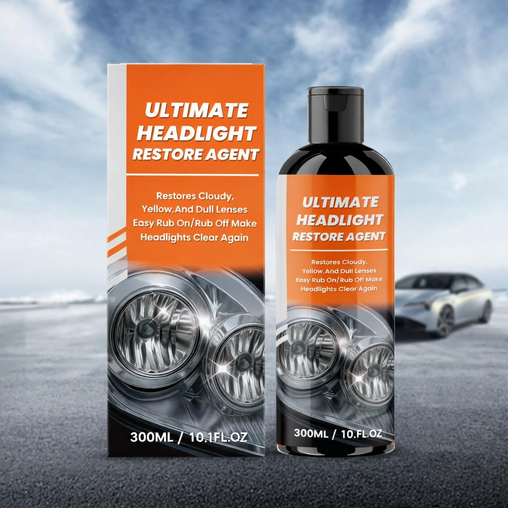 Ultimate Headlight Restore Agent 300ml | Car Headlight Cleaner & Restorer Liquid | Removes Yellowing, Oxidation & Cloudiness | Easy Rub-On Rub-Off Formula