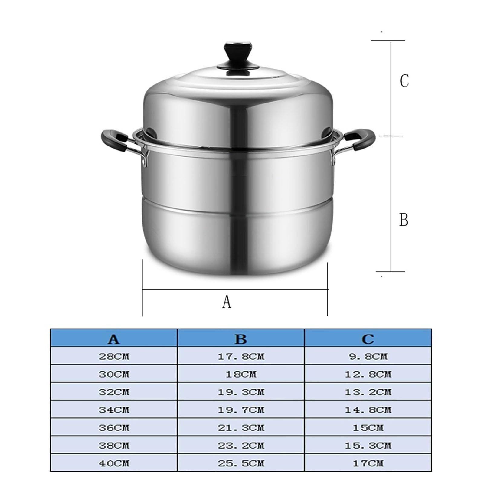Grande pentola a vapore in acciaio inox a 2 strati per fornelli a induzione e fornelli a gas, design ispessito per uso alimentare, 38 cm