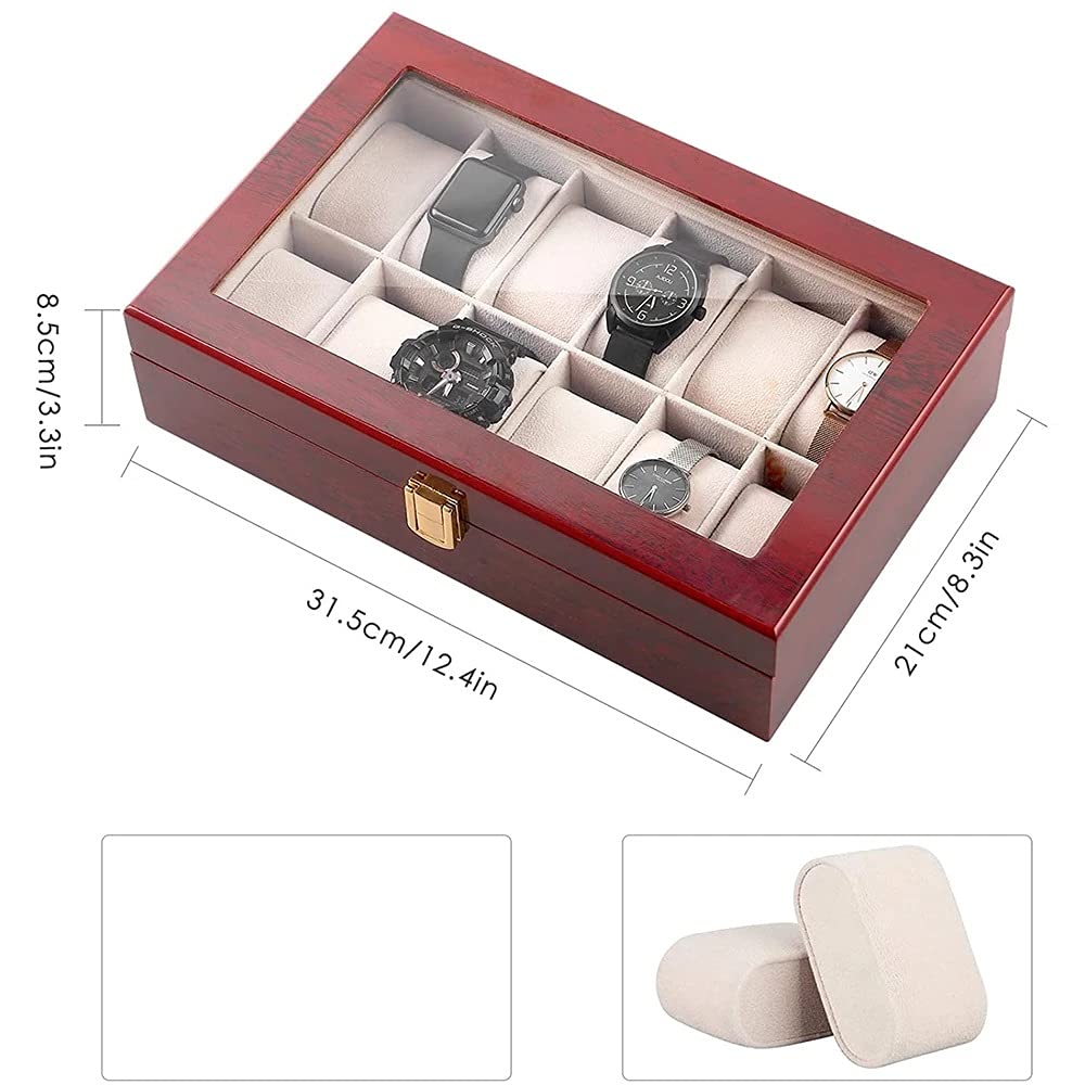 Sprzedam pudełko na zegarek Organizer na zegarki 12 kratek Drewniane etui do przechowywania zegarków Pudełko do przechowywania biżuterii Organizer na kolekcję biżuterii (Kolor: D) (E)