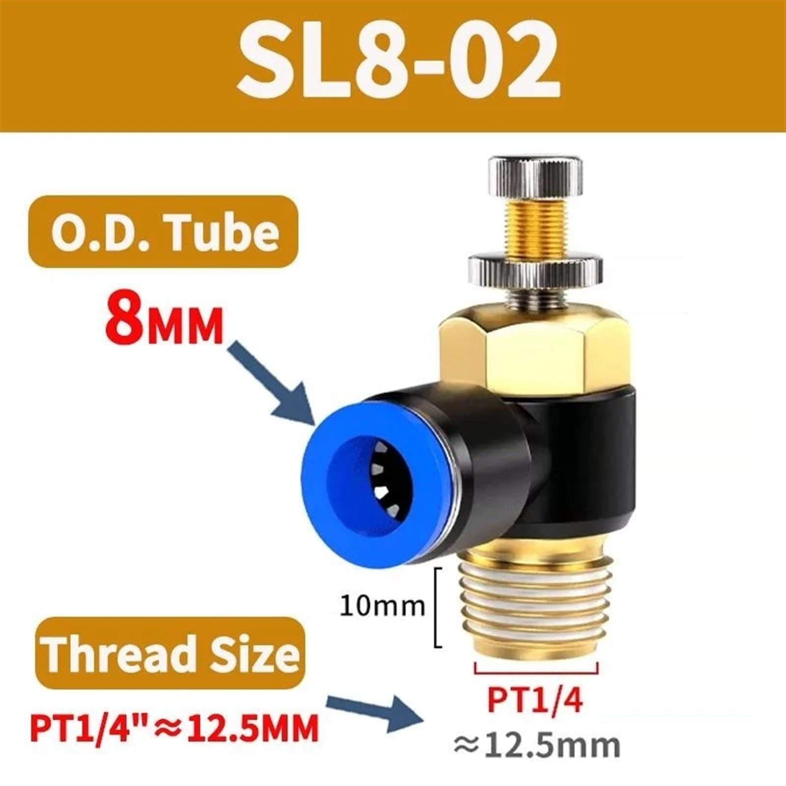 SL Pneumatischer L-Typ-Geschwindigkeitsdurchflussregler, 4–12 mm Außendurchmesser, Schlauchrohr, 1/8 Zoll, 1/4 Zoll, 3/8 Zoll, 1/2 Zoll Außengewinde, Gas-Luftstrom-Begrenzungsventil, Schnellmontage(SL