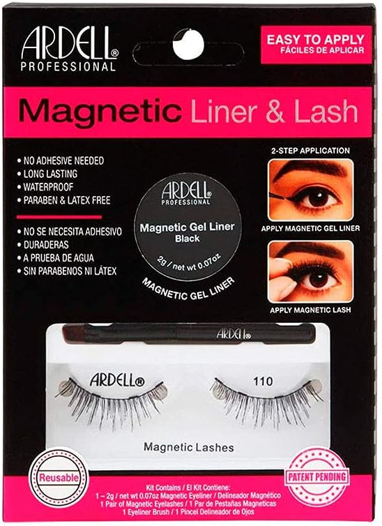 Ardell False Eyelashes Magnetic 110 Eyelashes Kit Black No Glue Needed Gel Eyeliner Long Lasting Waterproof Parabens Free Latex-Free Medium Volume Short Length Natural Lash Look Invisible Tape