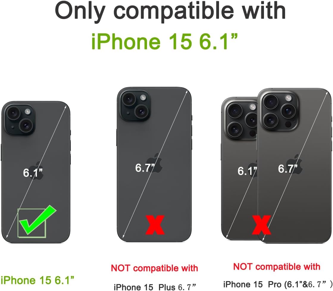 Wallet Case Compatible with iPhone 15,Slim Protective case with Card Holder,Premium PU Leather Kickstand Card Slots Case with 1 Screen Protective Glass for iPhone 15 (6.1")-White - Image 2