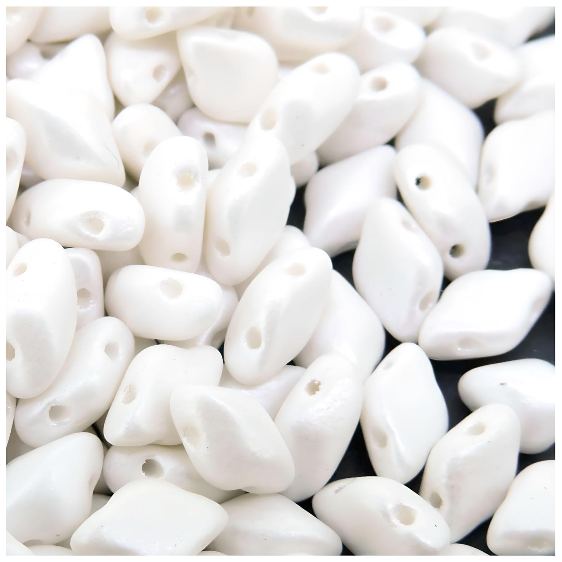 BEADS DIRECT USACzech Glass GemDuo Beads, 2-Hole Diamond Shaped Beads 5x8mm, 10 Grams, Pearl Shine White