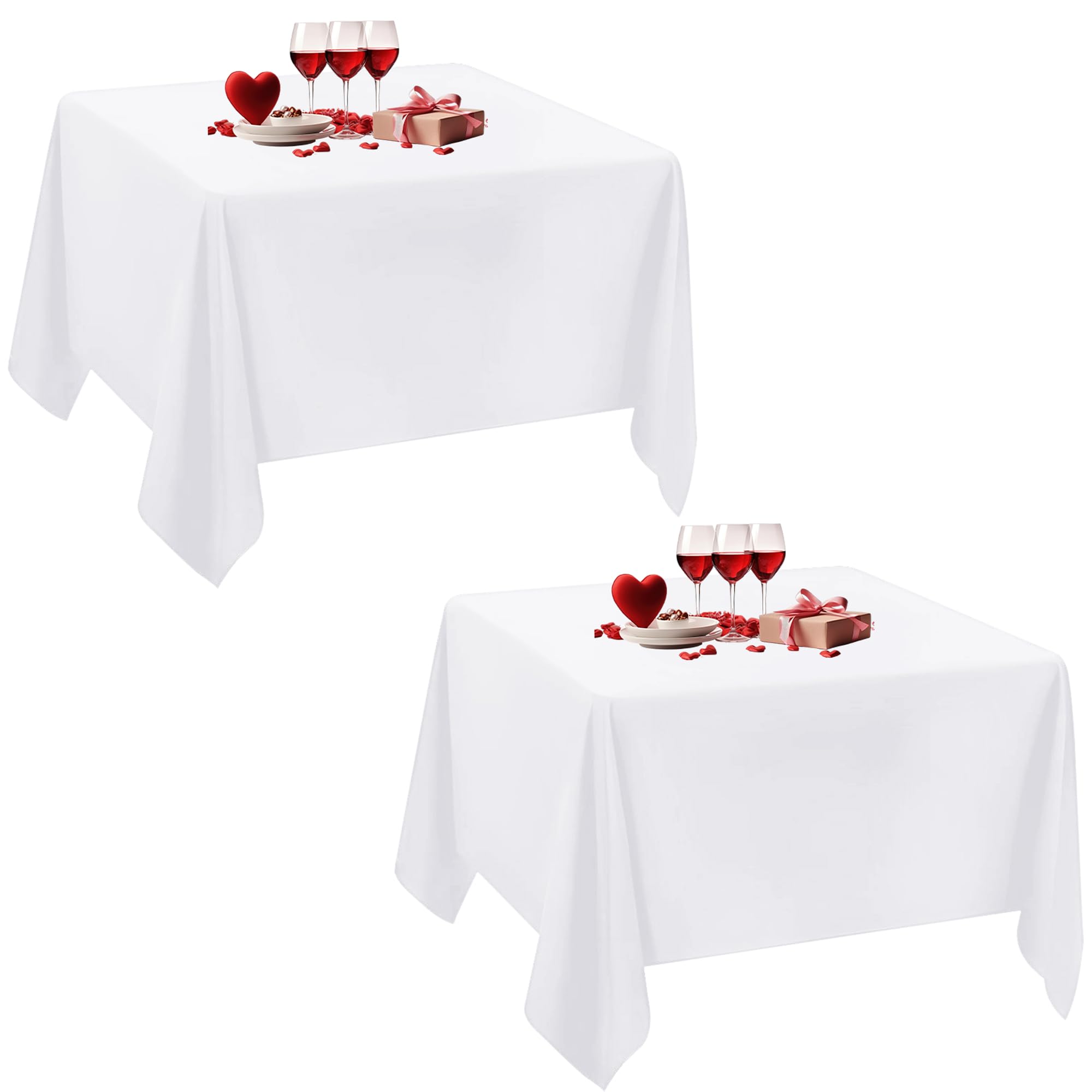 Trimming Shop White Square Polyester Tablecloth, 54" x 54" Premium Linen Table Cover, Washable Fabric Table Cloth for Dining Table, Banquet, Wedding, Christmas, Birthday, Parties, 2pcs