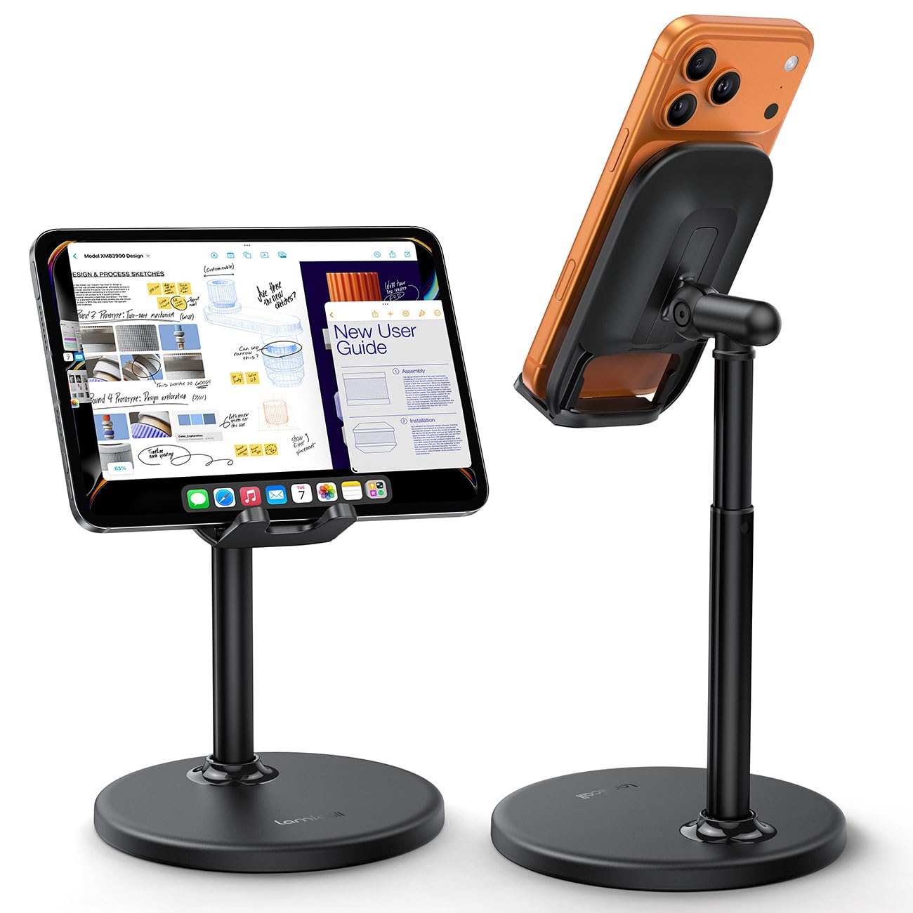 Lamicall Support Téléphone Bureau Réglable, Porte Téléphone avec Base Métallique Stable pour iPhone Android Smartphone Tablette