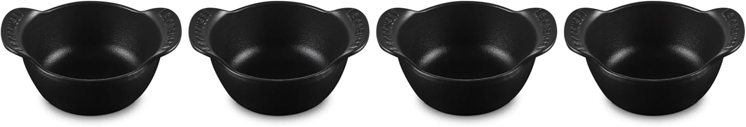 Le Creuset Enameled Cast Iron Gourmand Collection Set of 4 Mini Round Cocotte, .3 qt., Matte Black