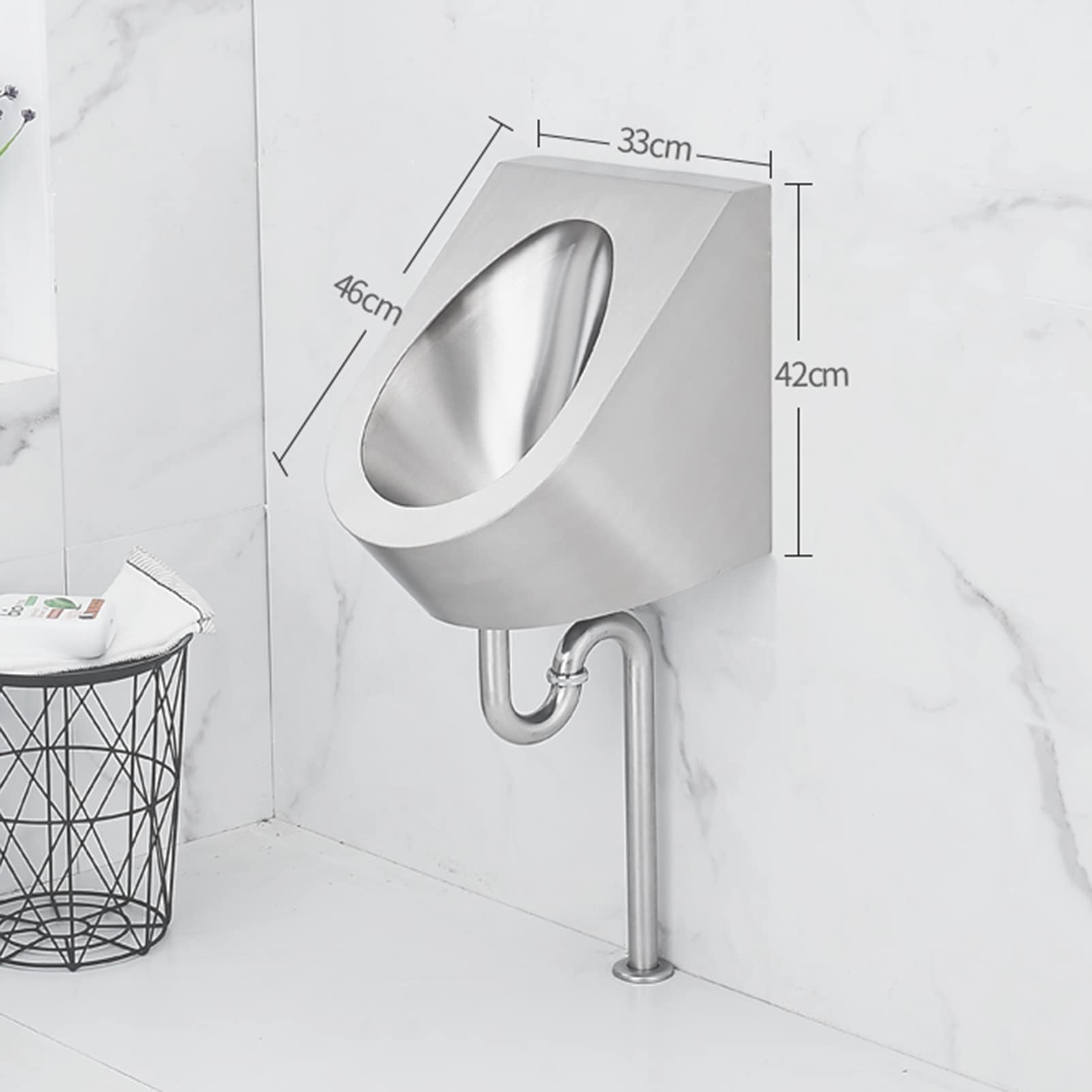 OTQEFTN Men's Stainless Steel Urinals, Household Wall-Mounted Standing Toilet Urinals, Commercial Smart Sensor High-Efficiency Flushing Urinals