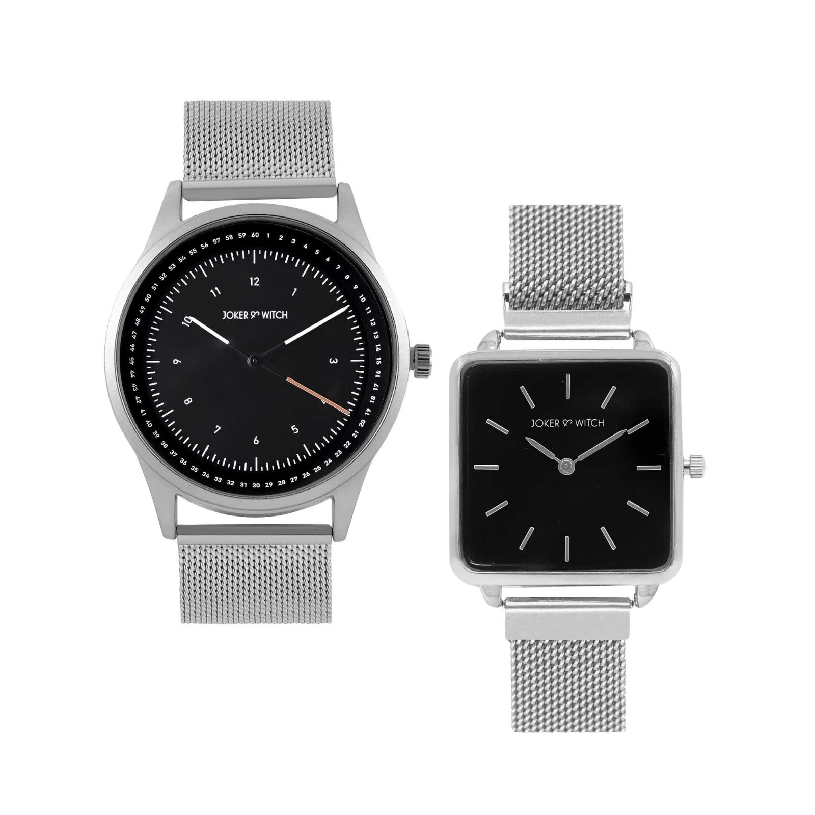 Joker & Witch Stainless Steel Lewis & Nicole Couple Analogue Watches, Black Dial, Silver Band (B0BVB58185) Amazon Price History, Amazon Price Tracker