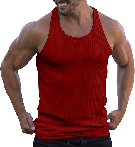 WENKOMG1 Camiseta sin mangas de entrenamiento para hombre, con rayas verticales, elástica, sin mangas, para fitness, clásica