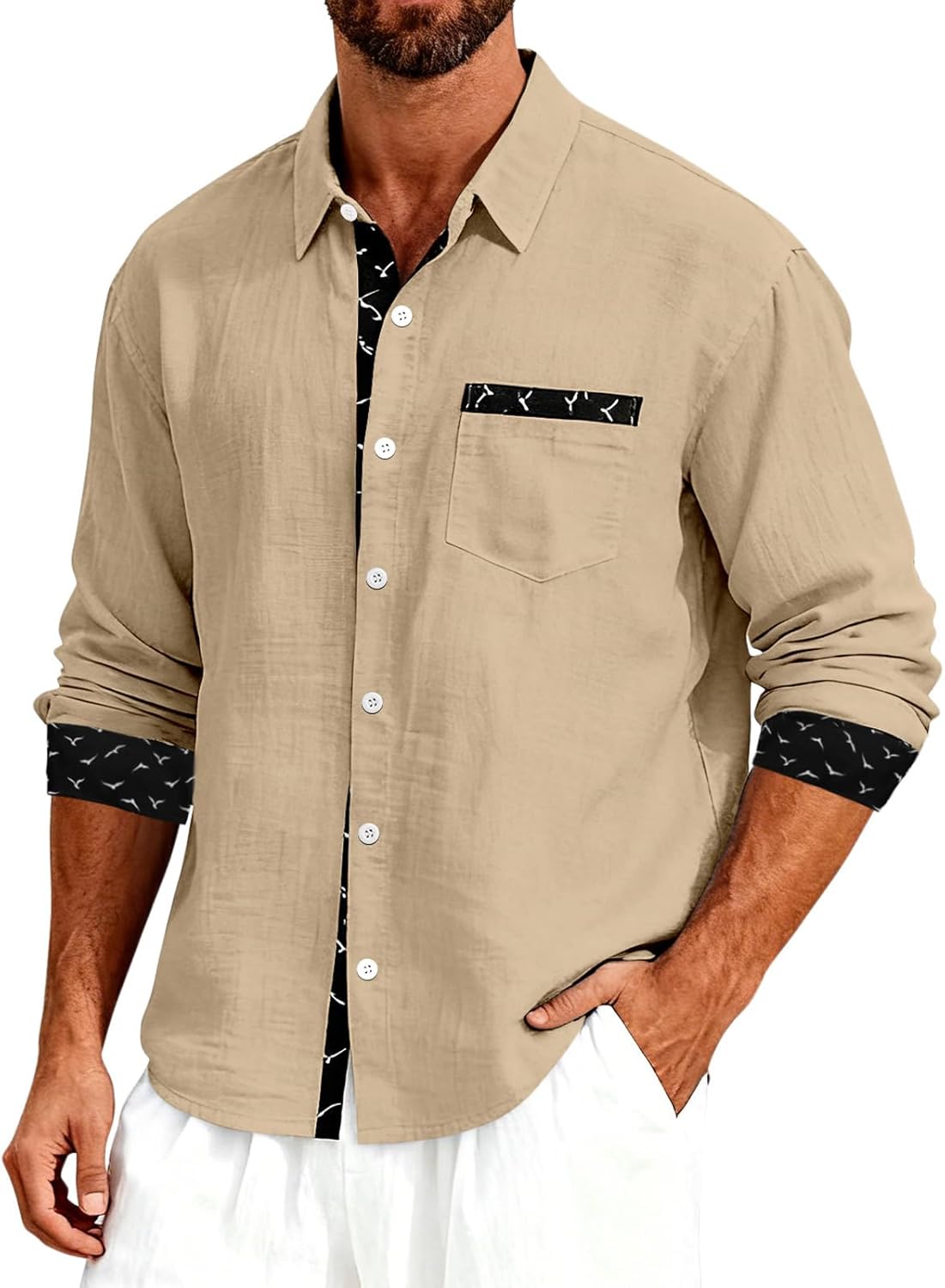 TAFLE Men's Linen Shirts Short Sleeve Casual Shirts Button Down Shirt for Men Beach Summer Wedding Shirt