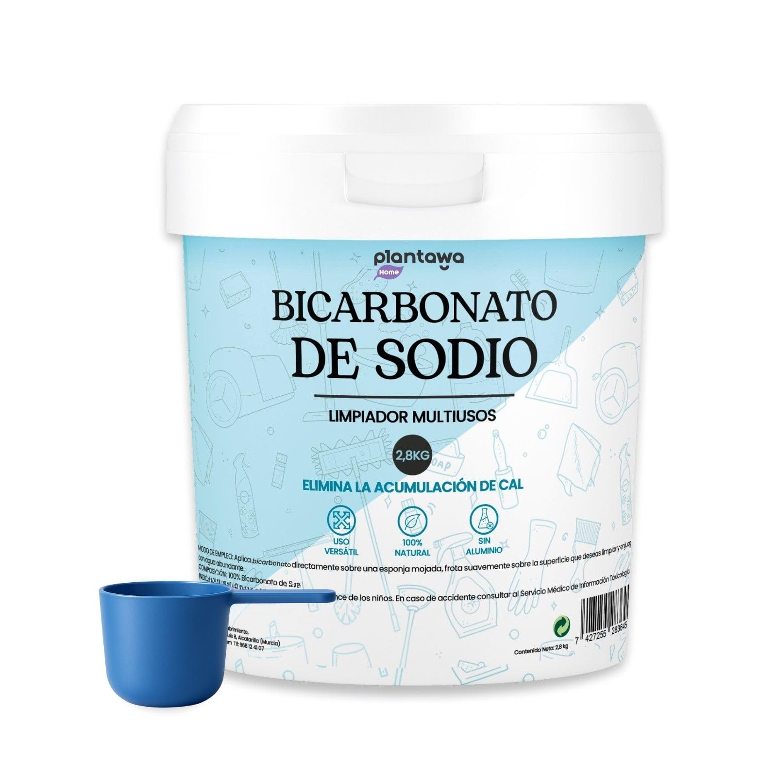 PLANTAWA Bicarbonato de Sodio 2,8kg Polvo Multiusos para Limpieza del Hogar Alta Pureza