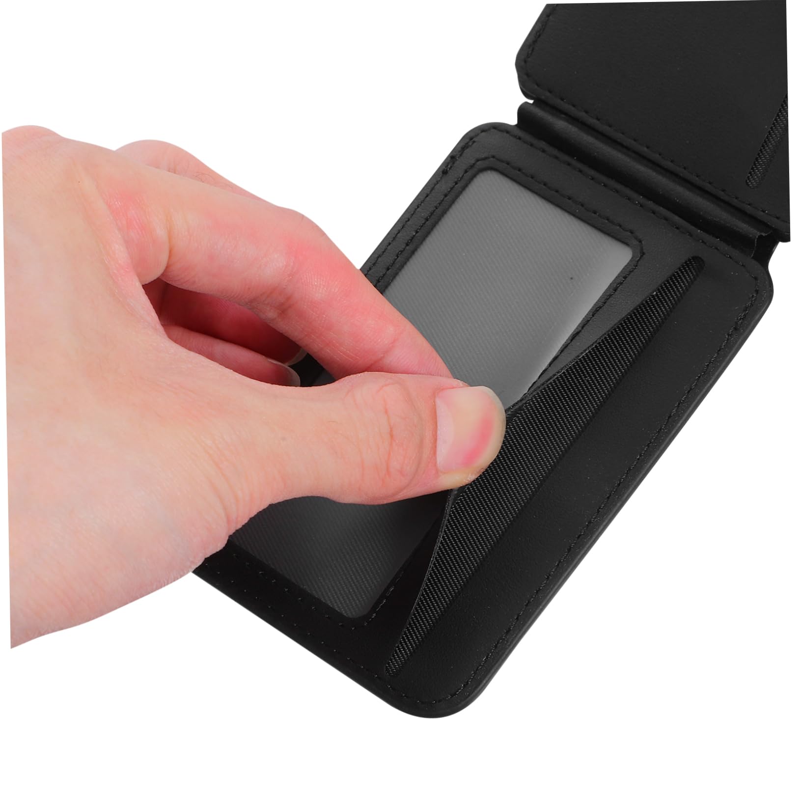 Porta Carte Magnetico per Telefono Cellulare Nero Pu Pieghevole | Supporto da Tavolo, Tasca per Badge e Carte D'accesso, Design Multifunzione