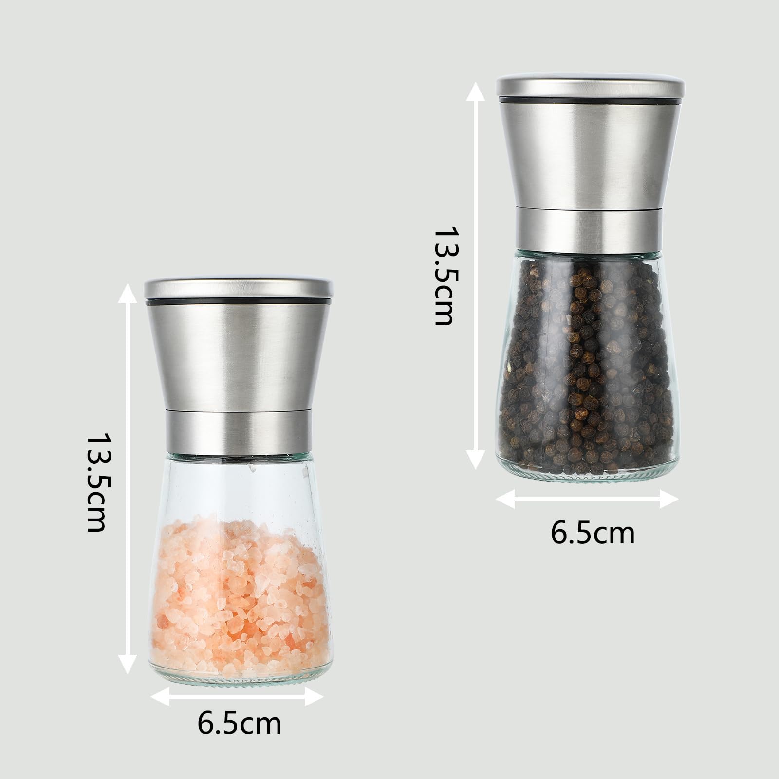 Wenrescry Set di 2 Macinapepe e Sale in Acciaio Inossidabile, con Macina in Ceramica Regolabile per Grana Fine o Grossolana, Vetro Trasparente, Ideale per Spezie, 180 ml Wenrescry Set di 2 Macinapepe e Sale in Acciaio Inossidabile, con Macina in Ceramica Regolabile per Grana Fine o Grossolana, Vetro Trasparente, Ideale per Spezie, 180 ml