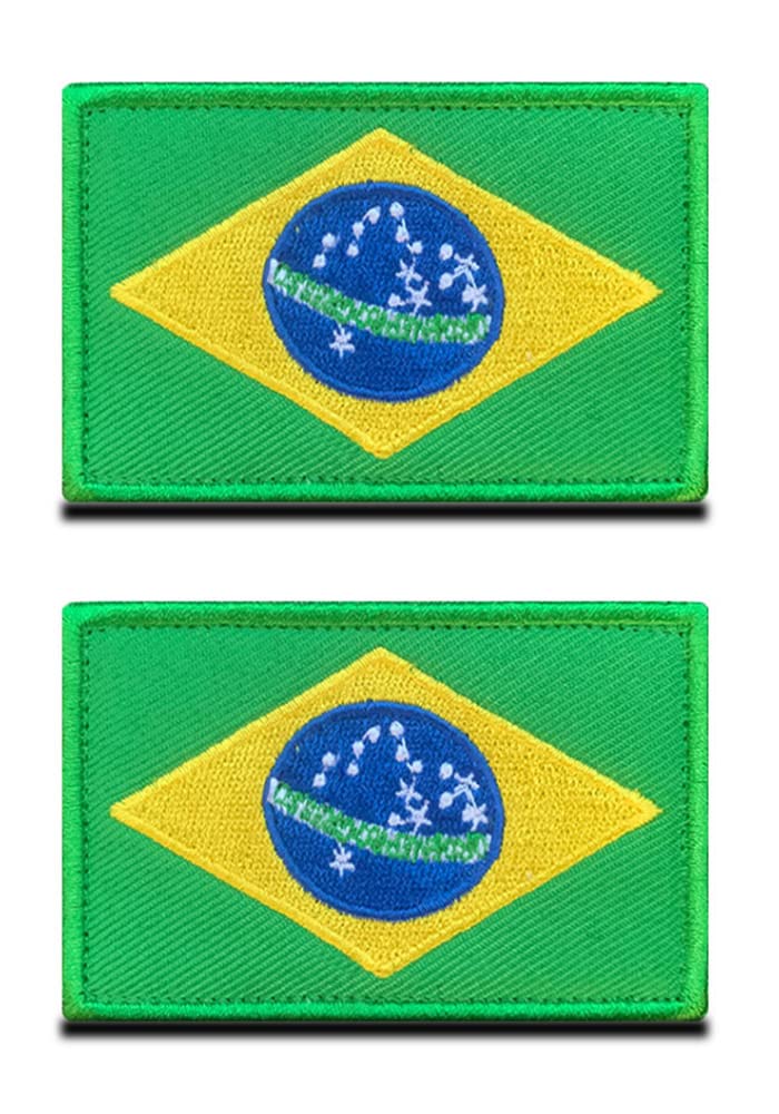 2 PCS South America Brazil Brazilian Flag Patch Hook and Loop Embroidered National Emblem Patch for Football Billiards Team Work Clothes Jersey Backpack Caps Travel Tactical Military