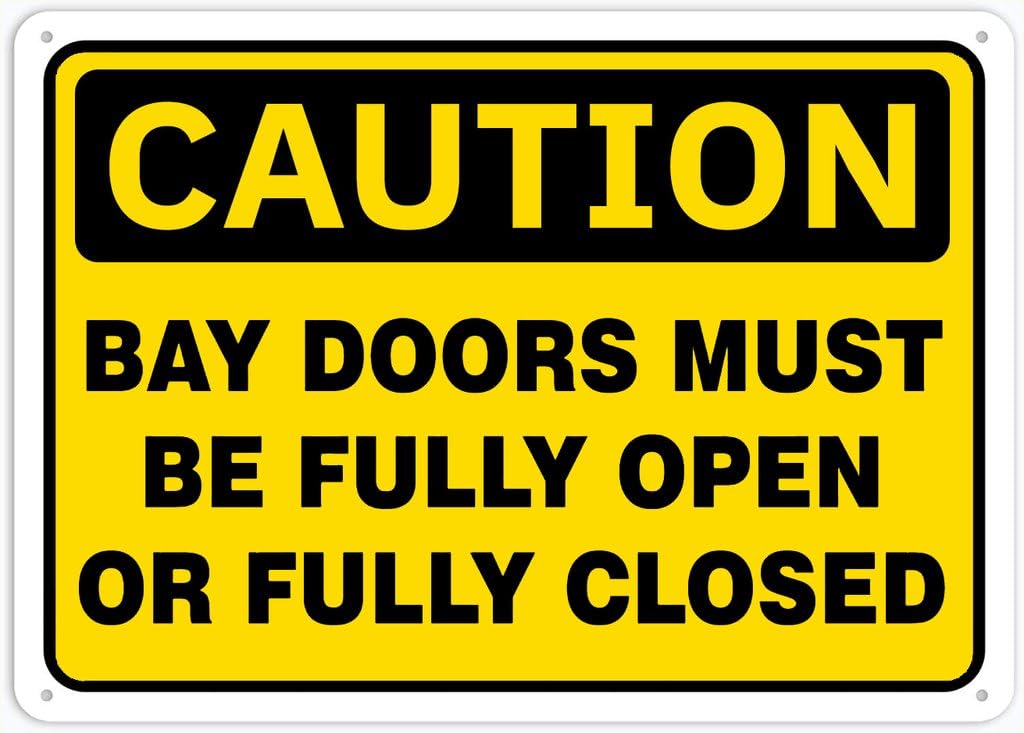 Xewazd A71 8"X12" Yellow Aluminum Safety Sign - Caution Must Be Fully Open Or Closed | Minimalist Style, Wall Mount