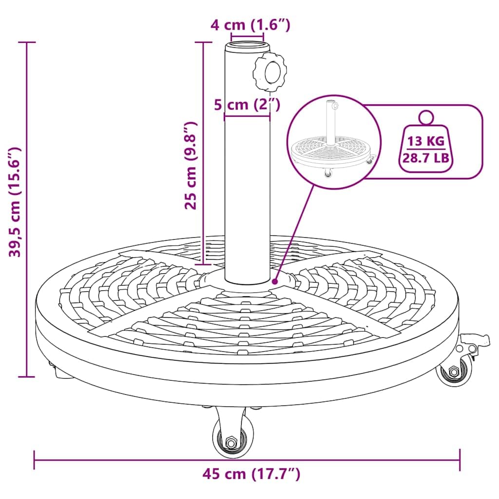 vidaXL Base de Parasol pour mâts Ø38 / 48 mm 12 kg Rond
