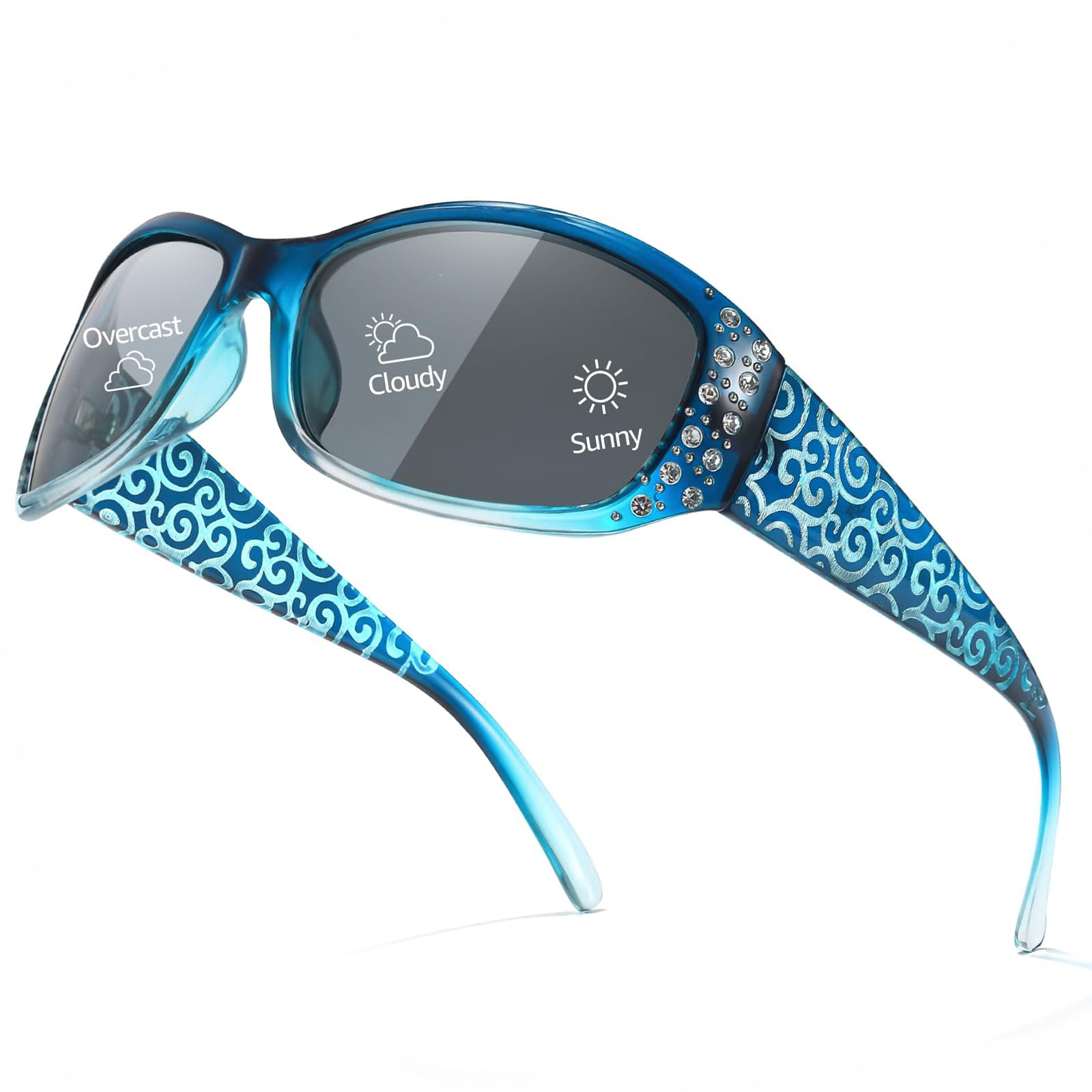Myiaur Selbsttönend Sonnenbrille Damen Modischen Photochrome Polarisierte Wrap Around Sonnenbrillen mit UV400 Schutz für Autofahren