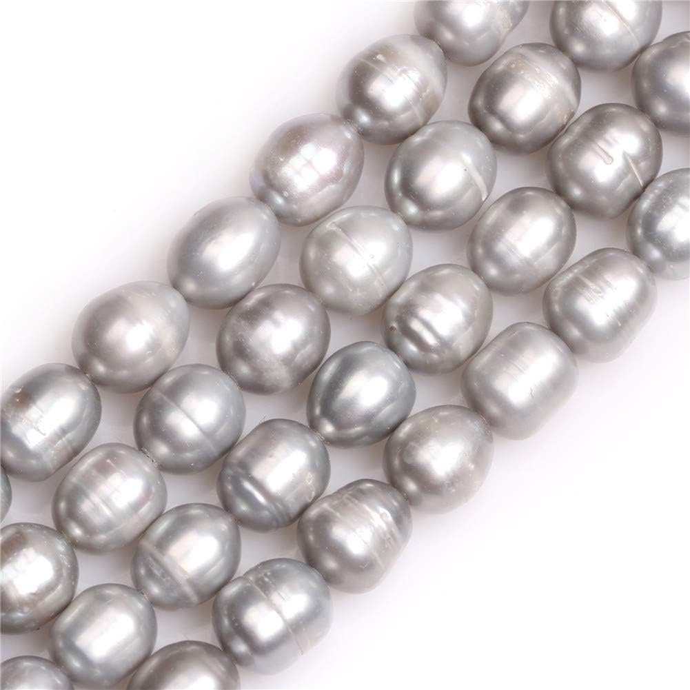 Sweet & Happy Girl's Store 9.5x11mm Egg Shape Silver Freshwater Cultured Pearl Beads Strand 15 Inch Jewellery Making Beads