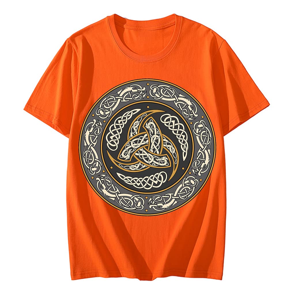 T-shirt Viking homme en coton orange imprimé corne d'Odin taille S