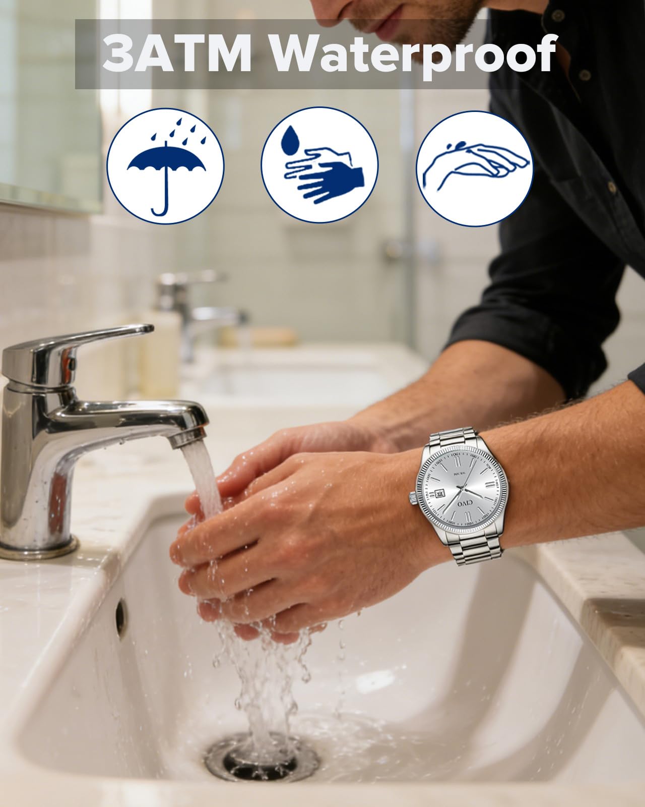 CIVO Analog Mens Watches Silver: Wrist Watches with Date Easy to Read - Dress Stainless Steel Watch for Men Gifts for Husband Father at Birthday Anniversary