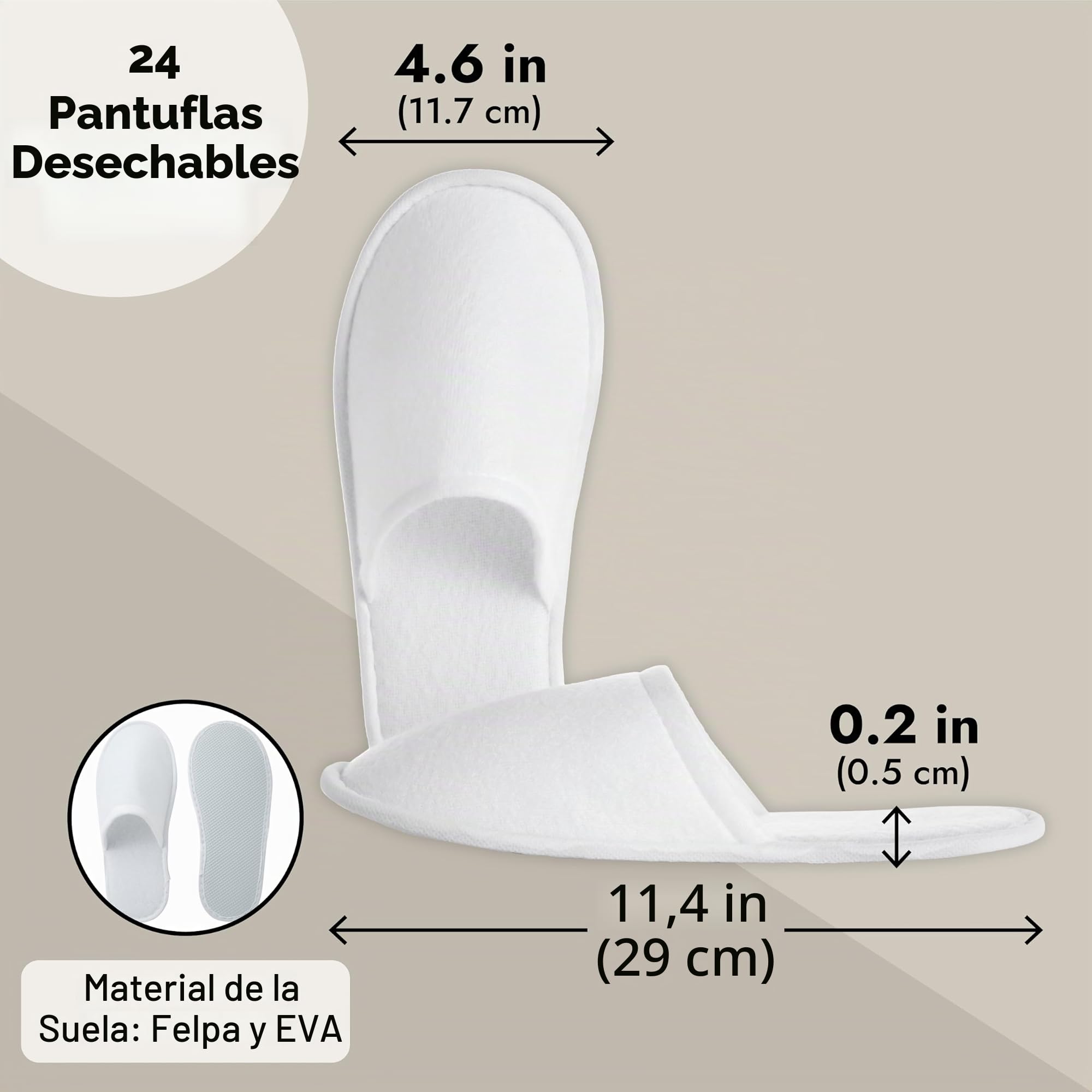 Pantuflas desechables antideslizantes, puntera cerrada para huéspedes de hotel y spa (24 pares)