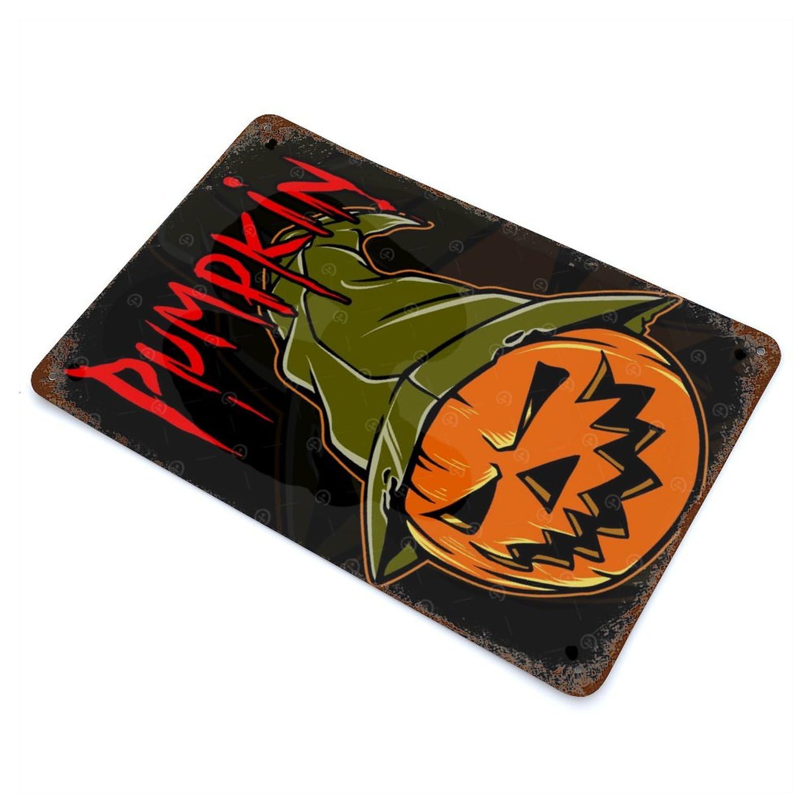 Rust Effect Pumpkin Terror Weathered Tin Sign 11.8"x7.9", Shabby Chic Decor for Patio, Garden Room And Bar Decor