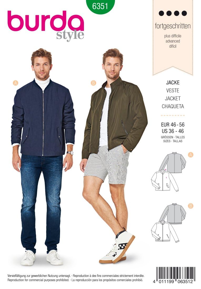 Burda Advanced SEWING PATTERN 6351 Mens Blouson Jacket Sizes 36-46 Free Postage