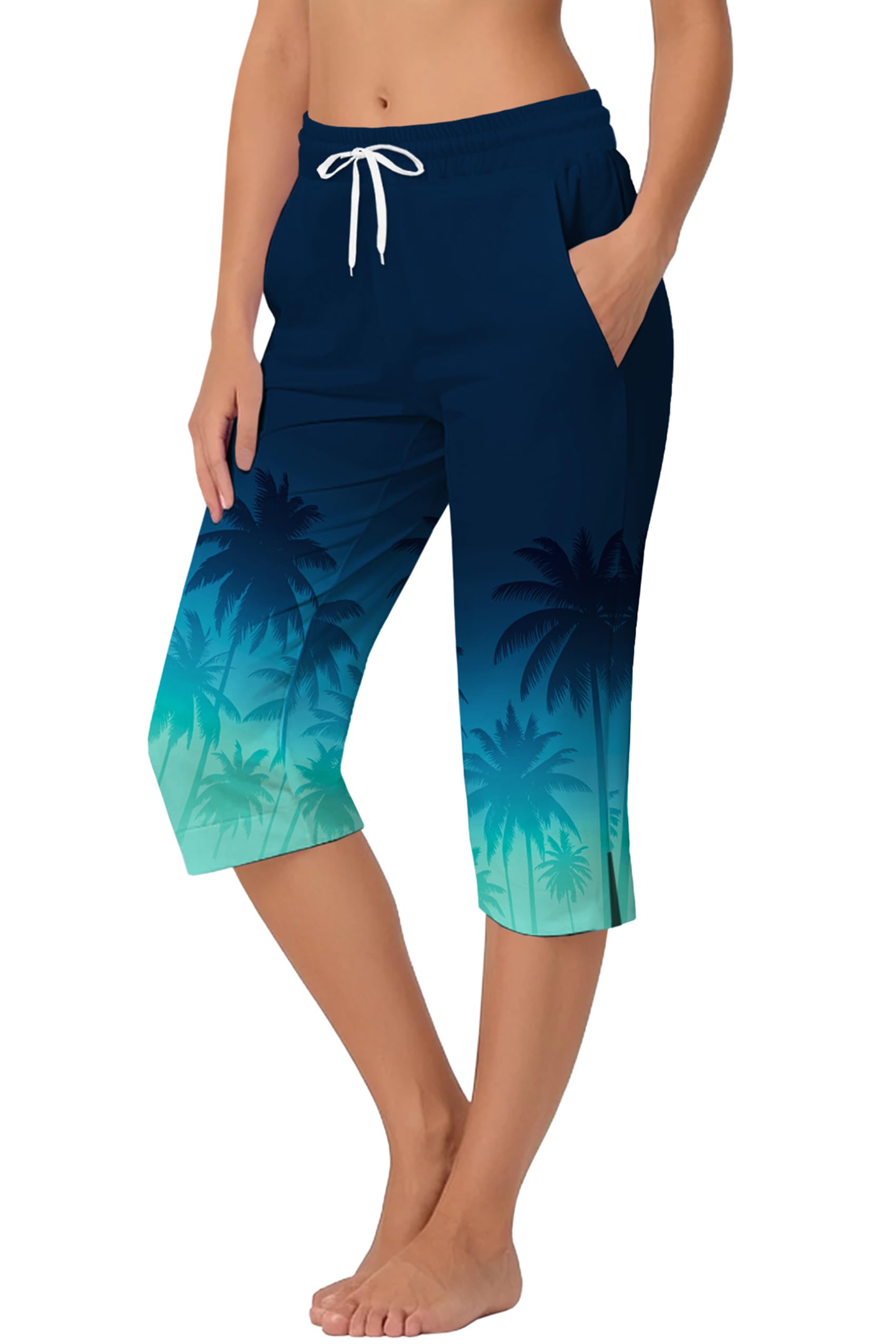 Women Capris Pants Quick Dry Beach Swimming Pants with Pockets