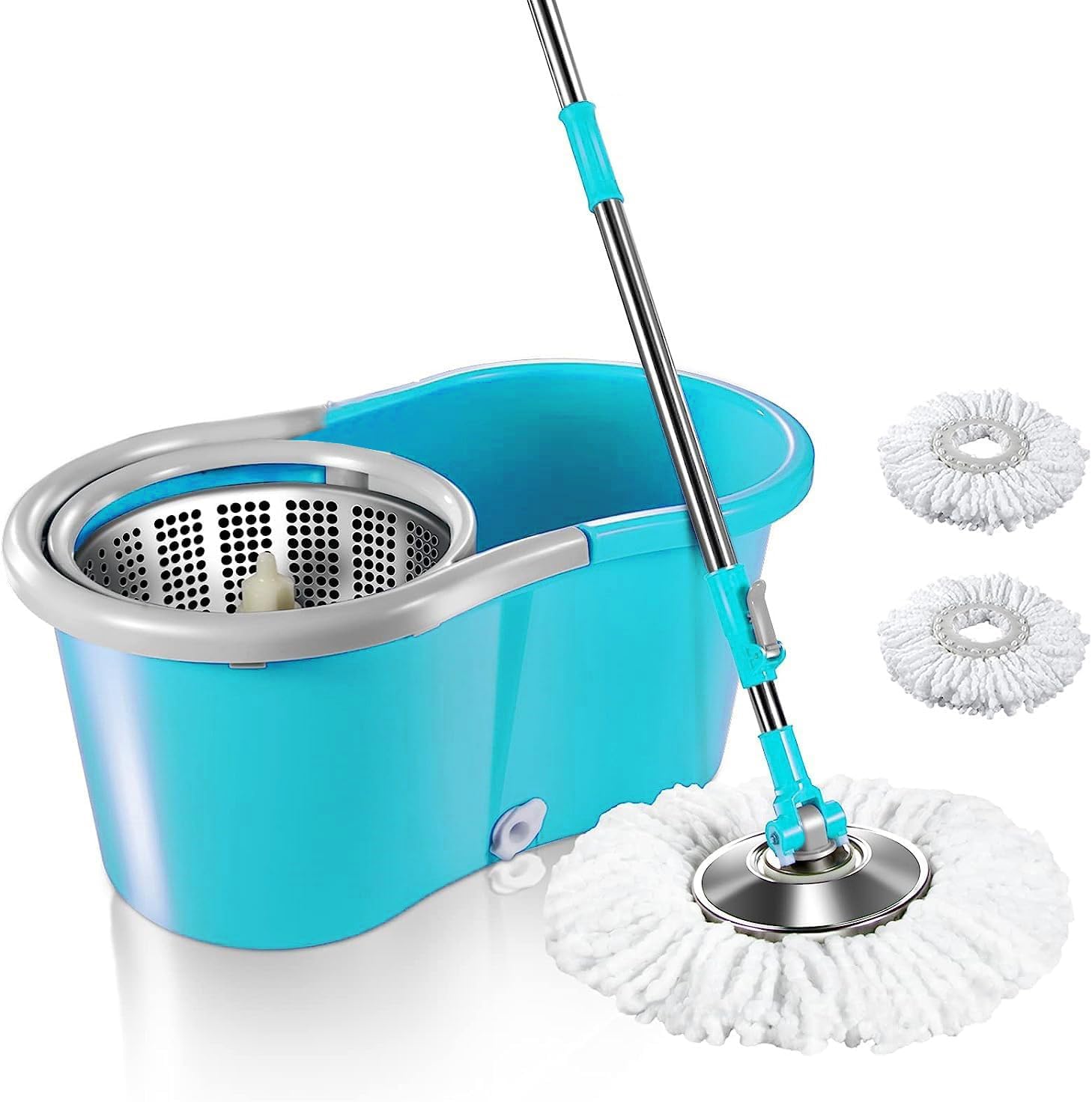 Whitmor Quick Spin Mop,Easy Wheels & Big Bucket with 2 Microfiber Refills, Floor Cleaning Mop with Bucket, pocha for Floor Cleaning, Mopping Set Dark Blue (1-Mop) (Blue)