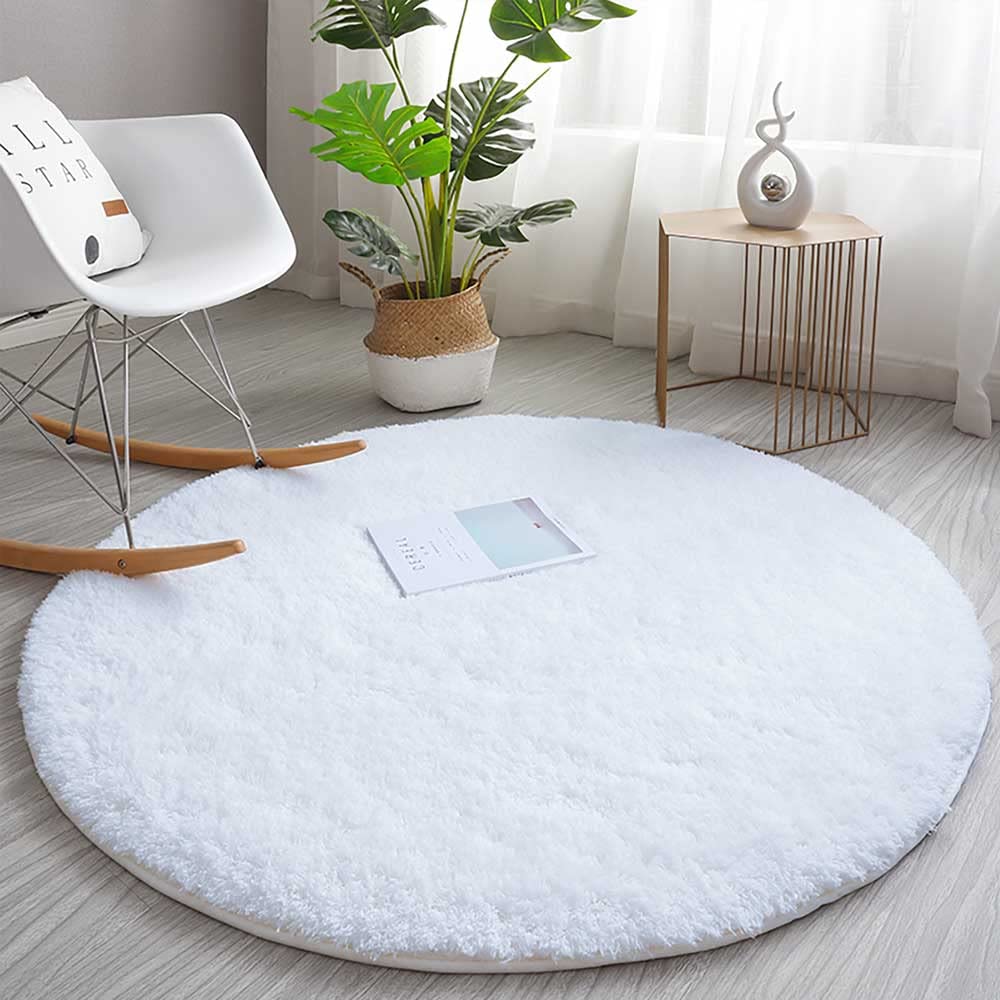 Tenekee Alfombra Redonda Salon Grandes Alfombra Pelo Largo Alfombra Habitación Dormitorio Adecuado para Salón Dormitorio Baño Sofá Silla Cojín(160cm, Blanco)