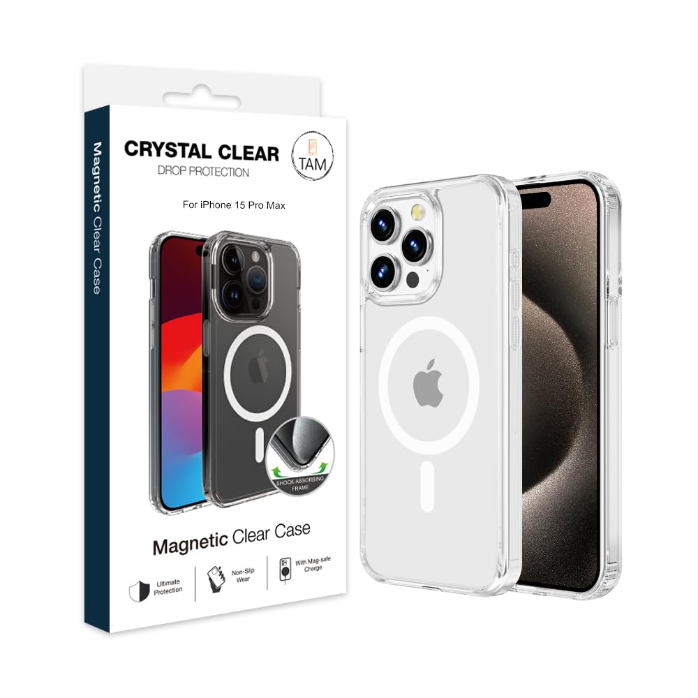 Tajir Al MadinaTAM iPhone 15 Pro Max Case, Compatible with MagSafe, Grade A+ Protection, Yellowing Resistant, Scratch-Resistant Back, Magnetic Phone Cover for iPhone 15 Pro Max, Classic Series, Clear