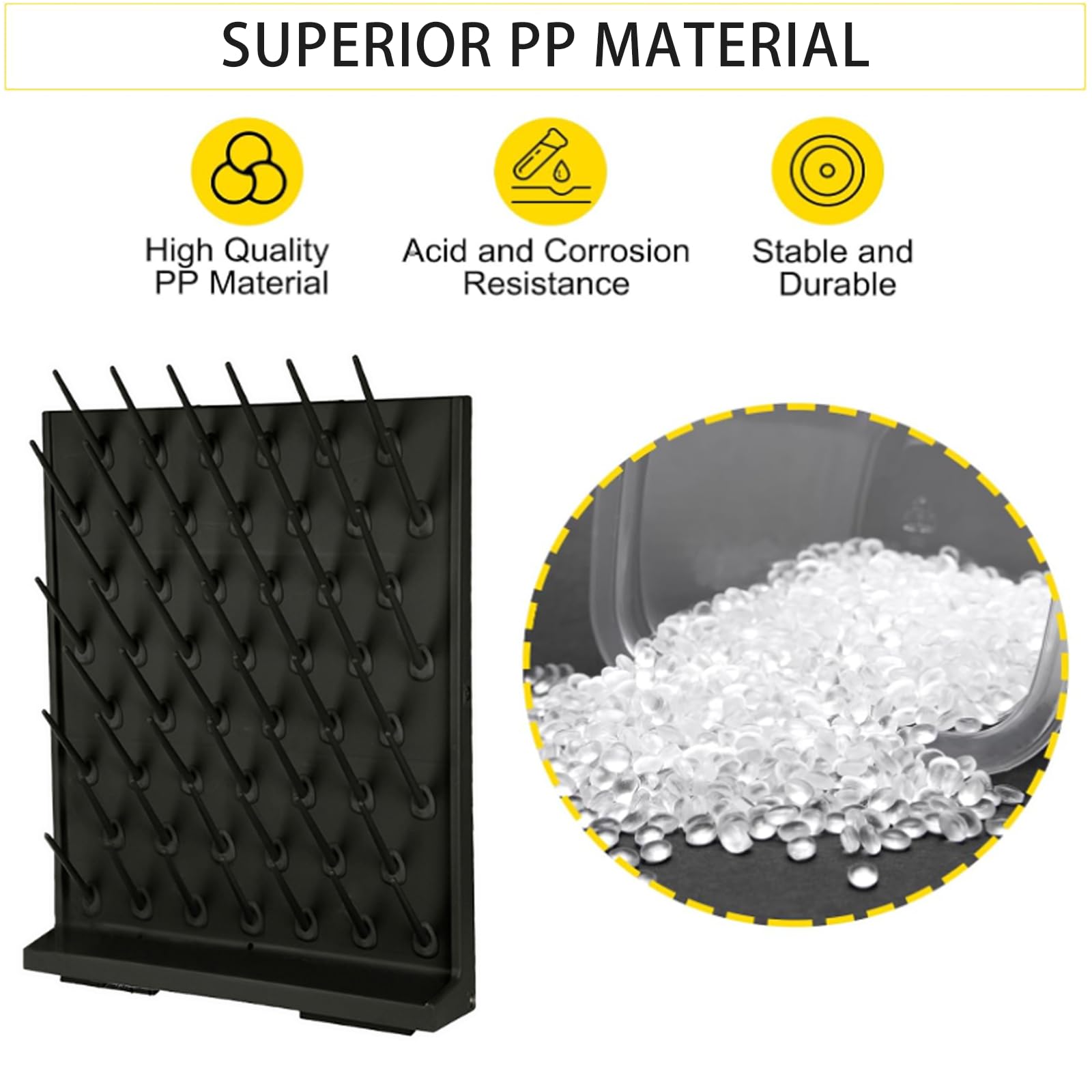Estante de goteo de laboratorio de polipropileno con diseño desmontable y tubo de drenaje para un drenaje rápido del agua, 52 piezas, color negro
