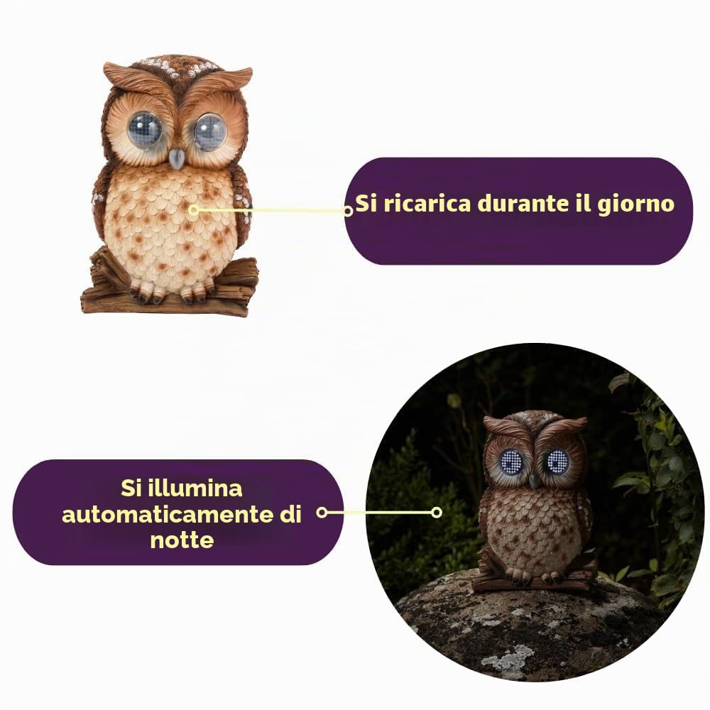 Garden Mile Decorazione da giardino a forma di gufo solare, grande statuetta impermeabile con LED ad energia solare, statua che illumina gli occhi, per regali di giardinaggio unici, decorazione per