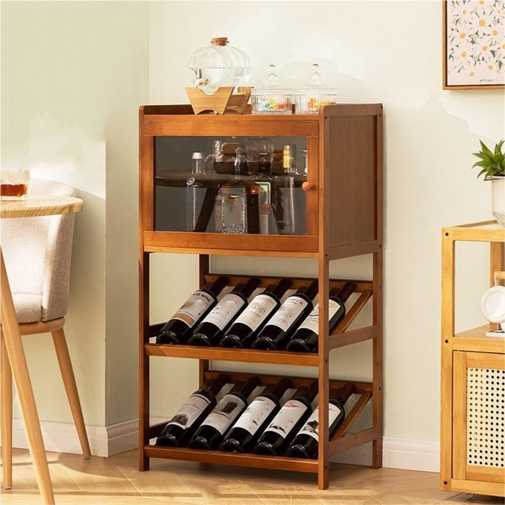 Free-Standing Wine Bottle Rack Acrylic Door Wine Display Cabinet Stackable Storage Shelf for Living Room Simple 90cm/35.4in Brown Wine nizer