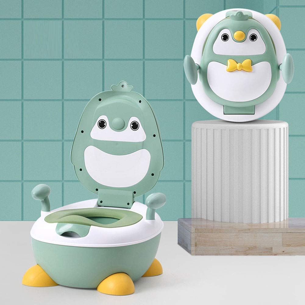 CATRP Kinder-Toilette Kinder Jungen Und Mädchen Potty Training Stuhl-Sitz Tier Potty Weich Gepolstertes Mit Griffen Netter (Color : Green Soft pad)