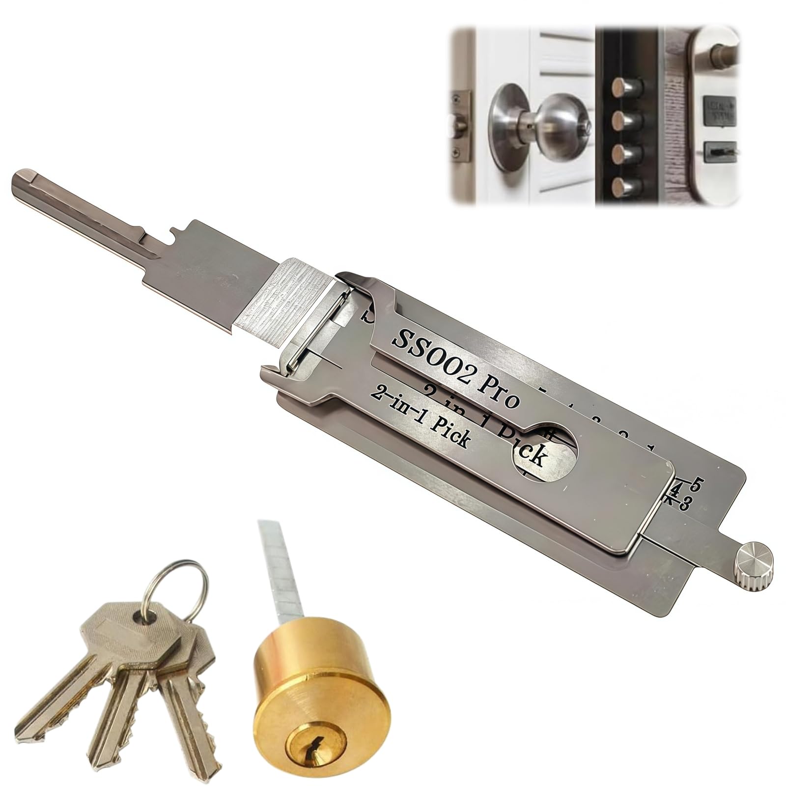 Master Key Decoder Lock Picking Tool, 2 in 1 Stainless Steel Lock Pick & Key Decoder Tool, Durable Lock Picking Kit for Beginners with Auto Key Extractor & Skeleton Key, Locksmith Training Set (SS002)