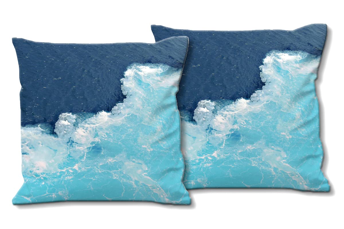 Wellen 3 - Foto-Kissen-Hülle Set (2 STK.) 40 x 40 cm | Kissen-Bezüge - passend zu Wandbild - Deko-Kissen - Strand Wellen Naxos Küste türkis