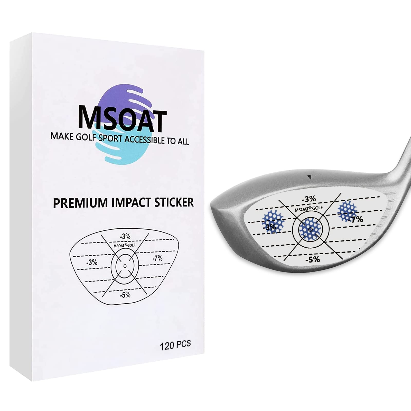 MSOATGolf Impact Tape 24pcs/ 120pcs, Self-Teaching Sweet Spot & Consistency Analysis, Golf Club Face Stickers for Irons Wood Putters, Practice Swing Training Aid