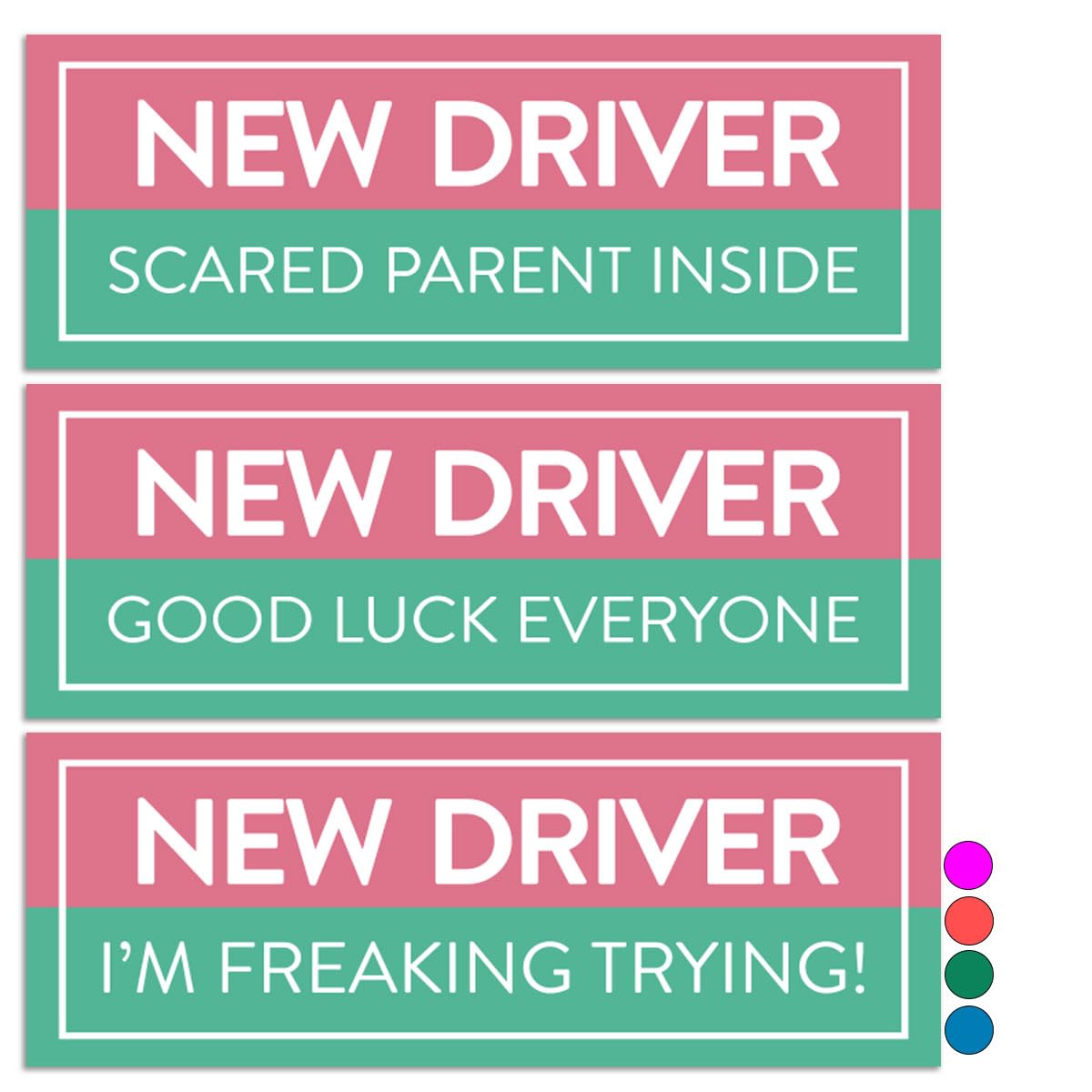 Rio Salto 3-Pack Large Reflective New Driver Car Magnet Please Be Patient Magnet Permit Student Driver Magnets Sticker Cool Prank Rookie Funny Magnetic Accessories Bumper Pink Matchy Matchy Cute