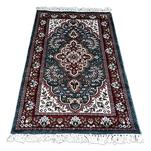 Handgeknoopt Perzische kunst zijden tapijt 2×3 voet Awi Blue Multicolor luxe traditioneel handgemaakt magisch tapijt van…