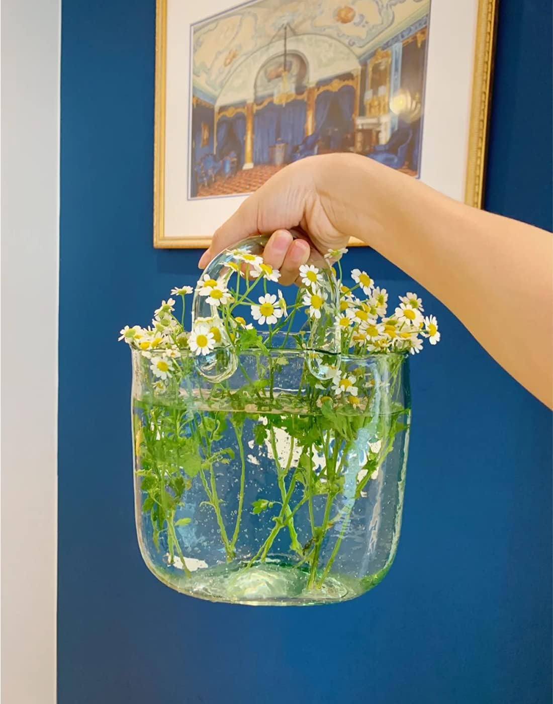 DUEBEL Glass Vases Fish Bowl, Handmade Flower Vase with Bubble for Home Wedding Decor, Handbag Shape Clear Vase