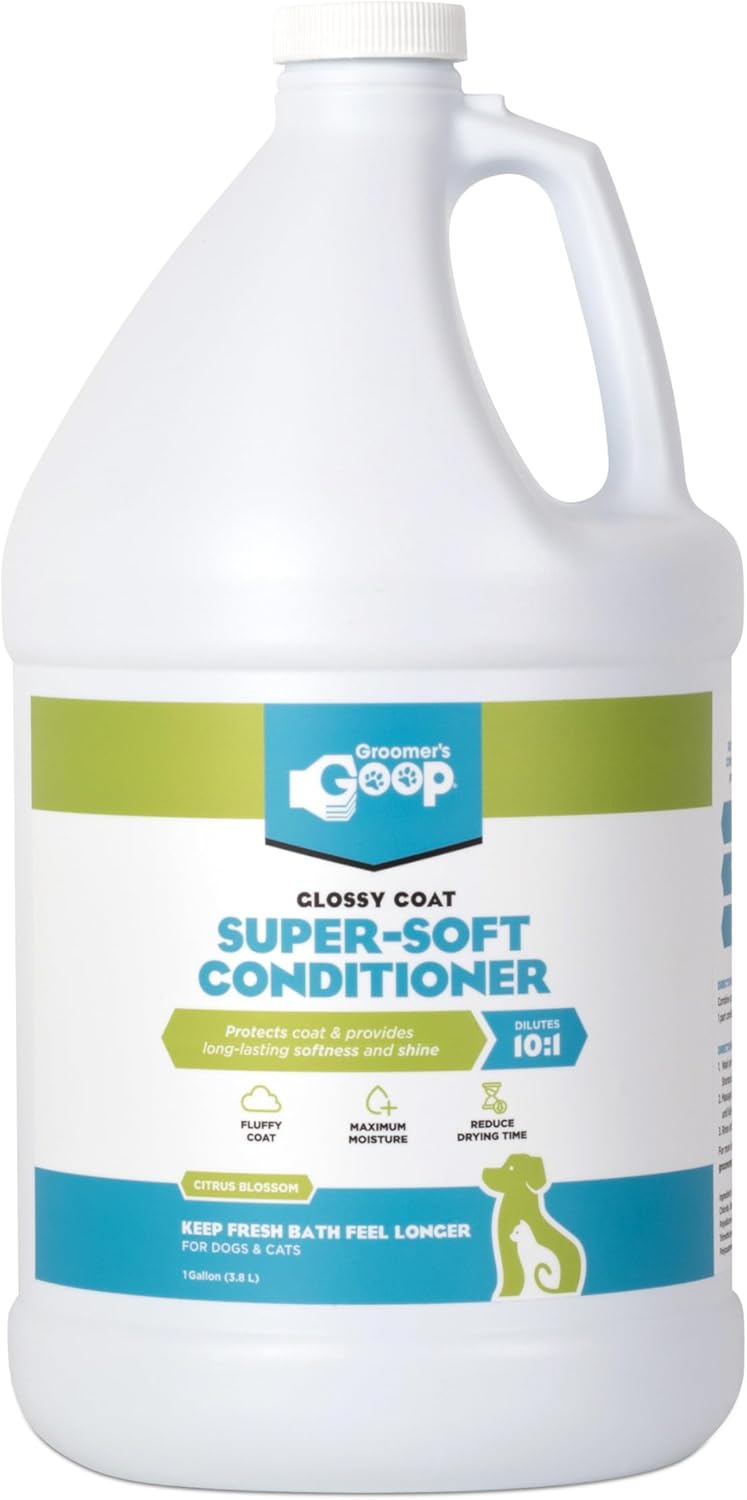 Groomer’s Goop Glossy Coat Super-Soft Conditioner – Deep Moisture Formula Softens & Detangles Dog & Cat Coats, Soothes Dry Skin, Natural Ingredients, Dye-Free – 1 Gallon