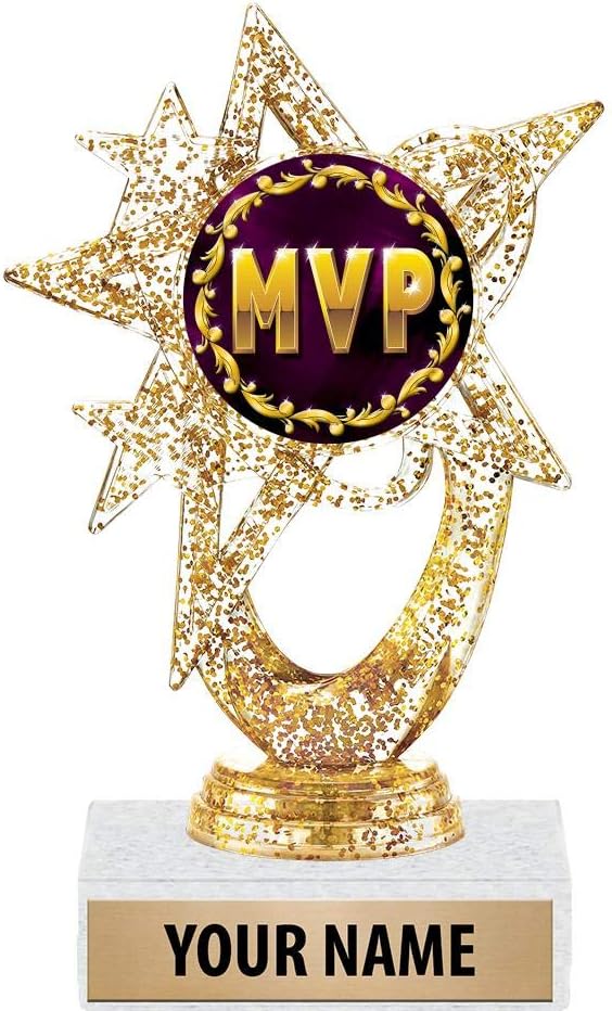 5.5" Gold Glitter MVP Trophies, Custom Astral Star MVP Trophy Award Prime
