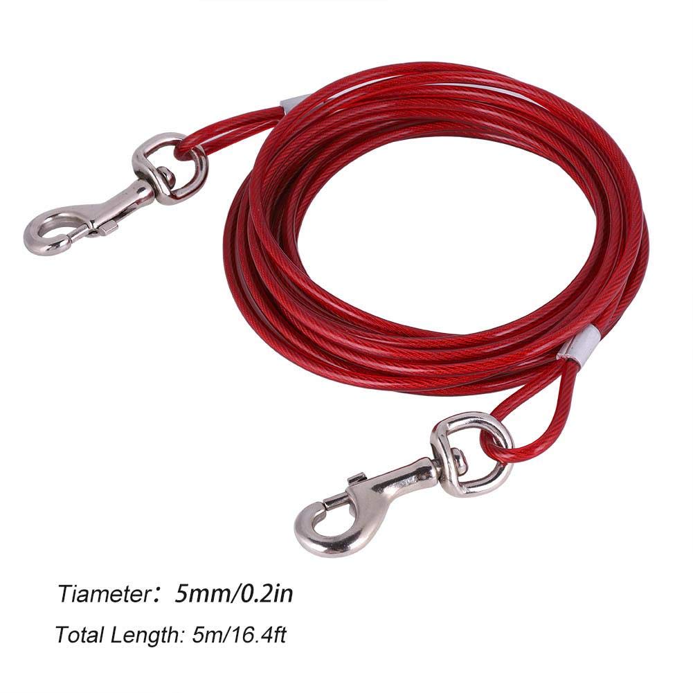 Hofleine für Hunde, 16.4ft Haustier Hund Krawatte Kabel Lange Stahldraht Hundeleine Doppelköpfe Kauen Beständig Tieout Leine Outdoor Camping Picknick Starke Pet Sicherheit Seil (Rot)