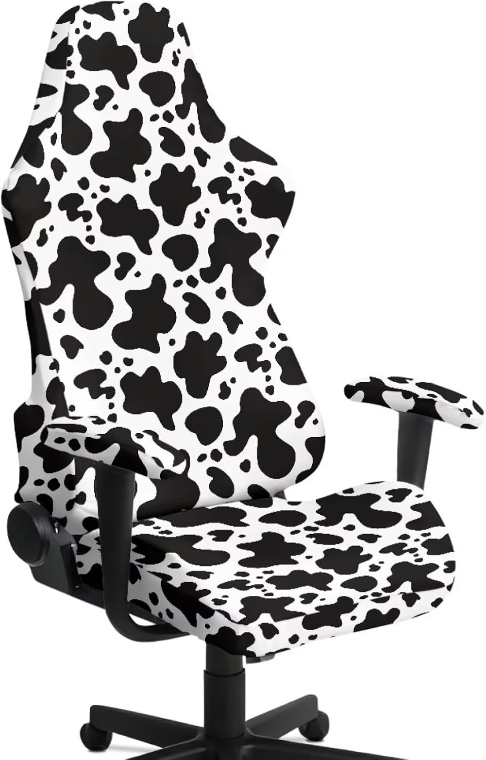 Black Cow Print Gaming Chair Covers with Armrest Covers Non-Slip Computer Chair Slipcovers Washable Elastic Swivel Armchair Protector Home Docor