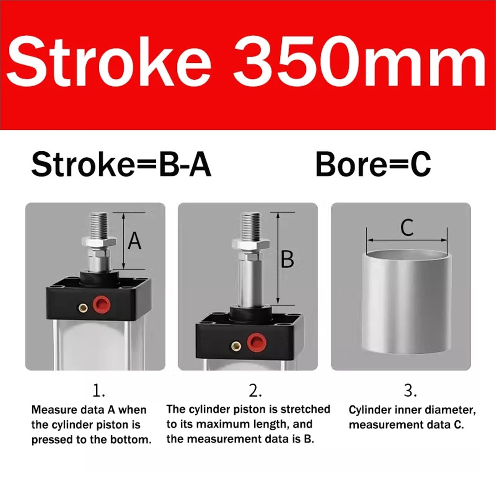 Standardowy cylinder pneumatyczny SC32/40/50/63 mm, tłok powietrza, dwustronne działanie, skok 25-1000 mm, części napędowe ze stopu aluminium (skok 350 mm, SC50 (bordo 50 mm))